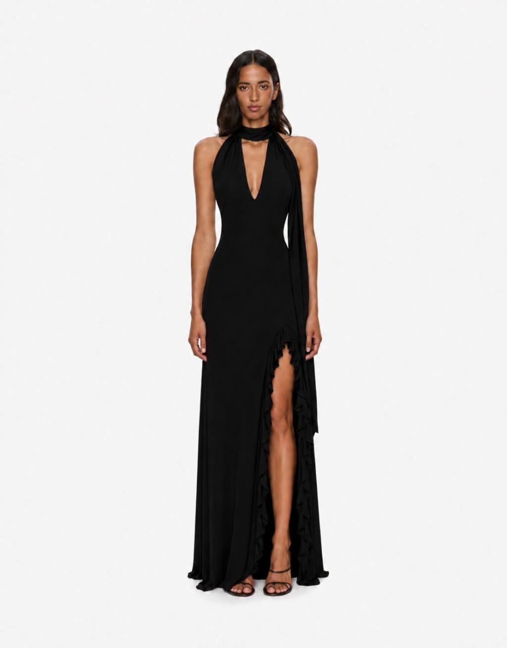 Halter-Neck Dress With Ruffle Detail